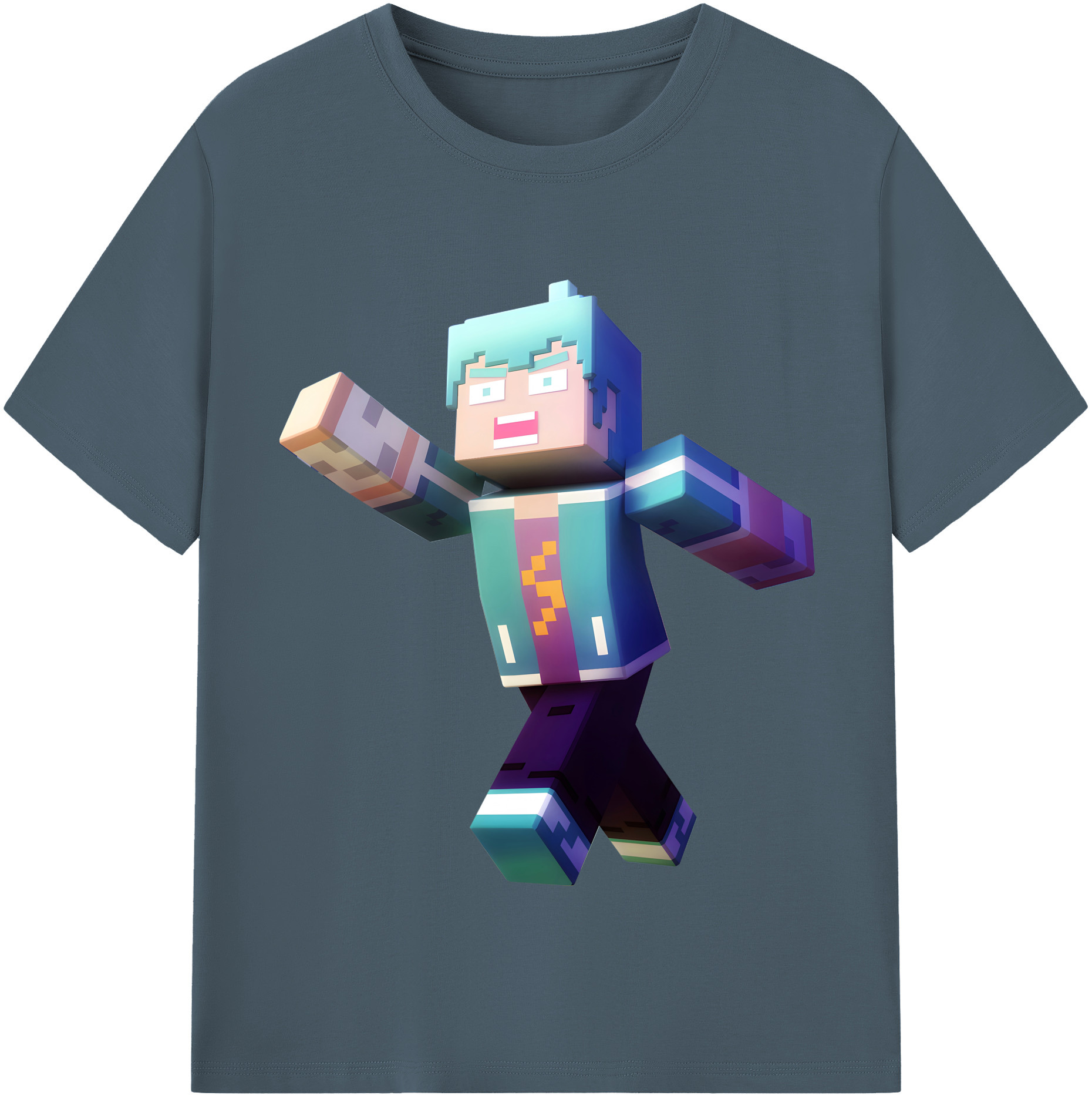 （画像用） マインクラフト ブロックの世界 Minecraft MC Block world 綿100％半袖Tシャツ（フロントプリント）